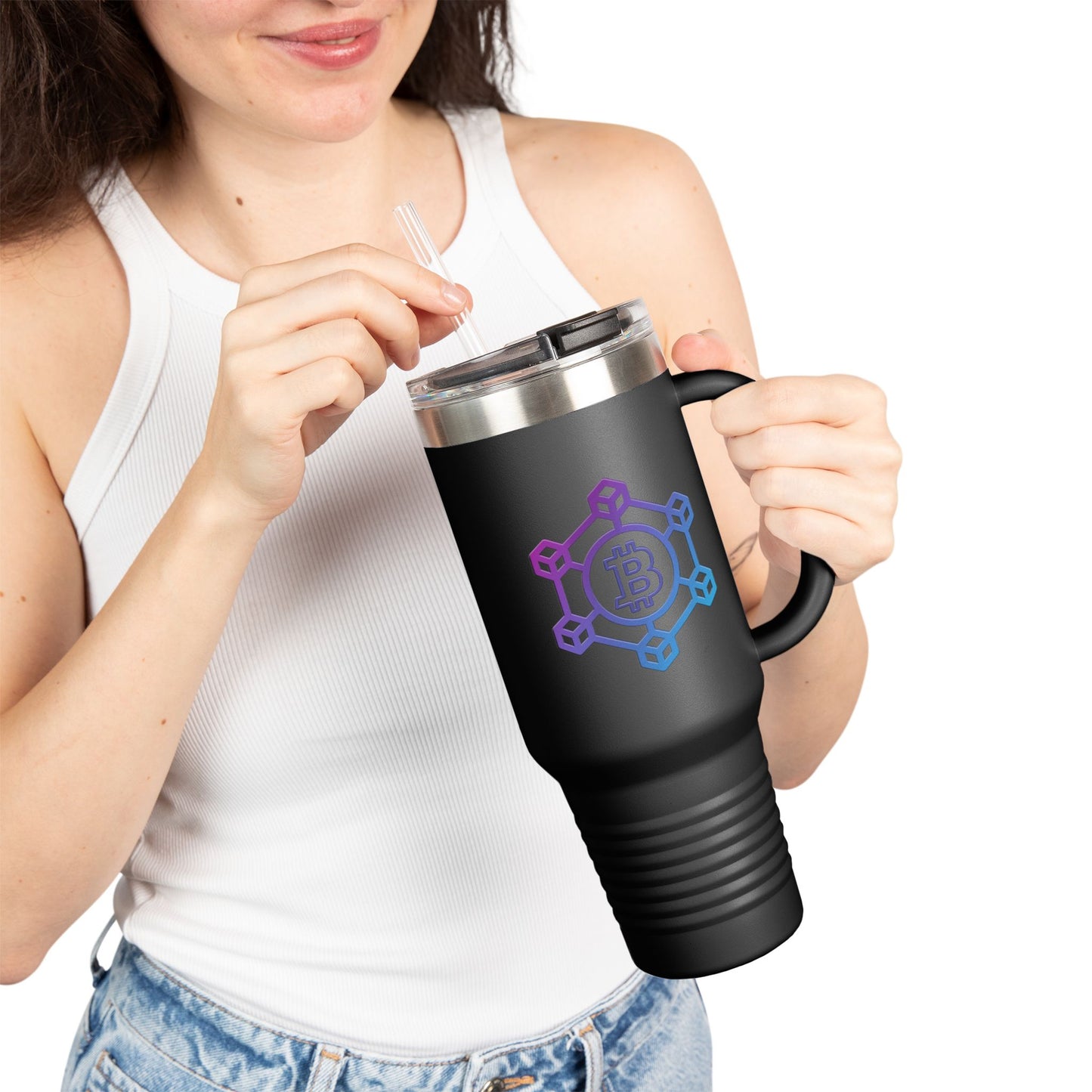 Bitcoin Blockchain Insulated Travel Mug, 40oz